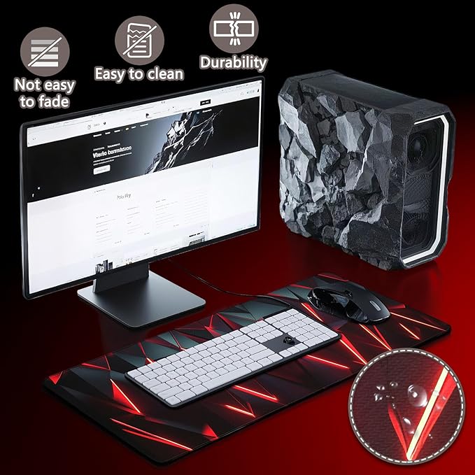 Gaming Mouse Pad - (31.5"×11.8") Honeycomb Large Mouse Pads for Desk - Desk Mat for Keyboard and Mouse with Non-Slip Base, Desks Pad Matfor Game/Office & Home (Black Wine Red)