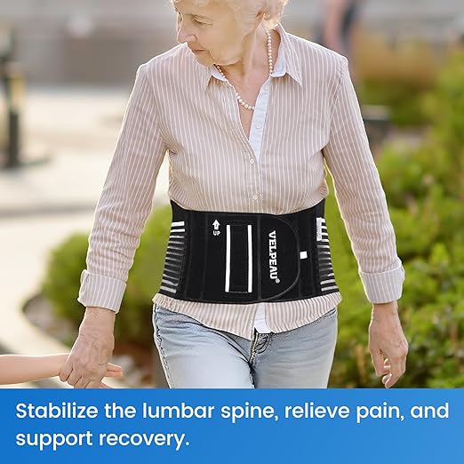 VELPEAU One-Piece Molding Lumbar Support Brace for Back Pain, Sciatica, Scoliosis, Herniated Disc - Adjustable Straps, Highly Breathable Fabric - For Men & Women - Fits 44-52″ Waist (Comfort Version, Large)