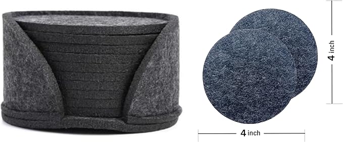 10 Pcs Felt Coasters with Holder, Coasters for Drinks Absorbent, Cup Mat Desk Coaster for Drinks Bar Home Coffee Table Decor Heat Resistant Tabletop Protection, 4Inch (Dark Gray)