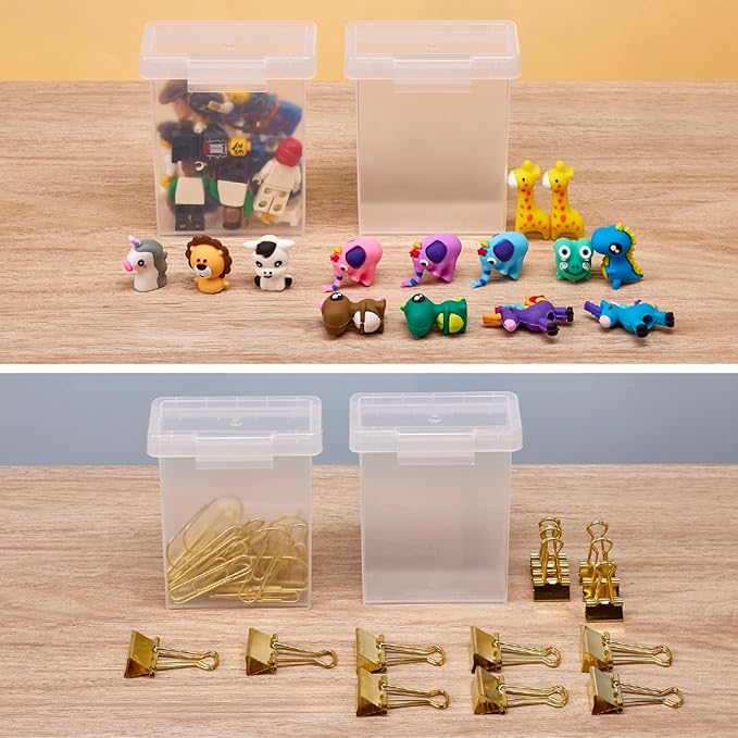 Bostitch Konnect Storage Containers with Lids, Office Organizer, Clear Plastic Box, Stackable for Crayons, Q-tips, Office Supplies, Labels, 0.5 Qt, 2 Pack