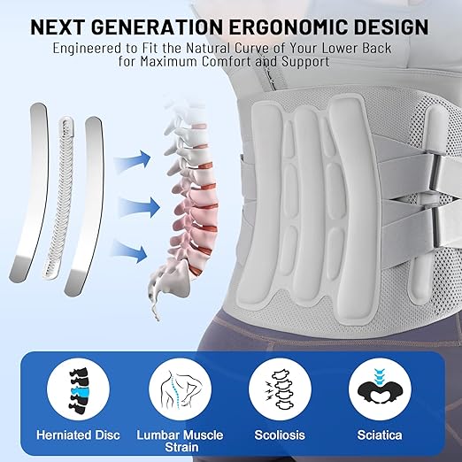 Plus Size Adjustable Back Brace-Size XXL(Belly 53.1-61.0 in), Featuring an Adjustable Triangle Support Pad,4 Steel Stays,and 1 Spring,Breathable Design,Ideal for Office and Housework.