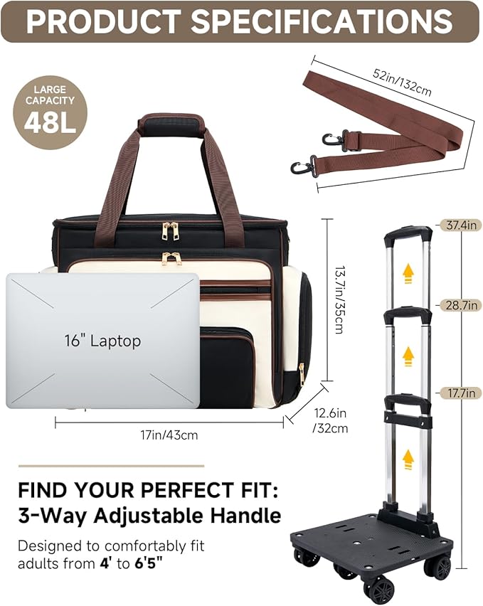 Amythe Rolling Teacher Tote Bag with Accordion File Organizer, 5-Wheel 15.6" Laptop Briefcase with Lunch Box, Wheeled Work Bag for Business, Office, Craft-Black