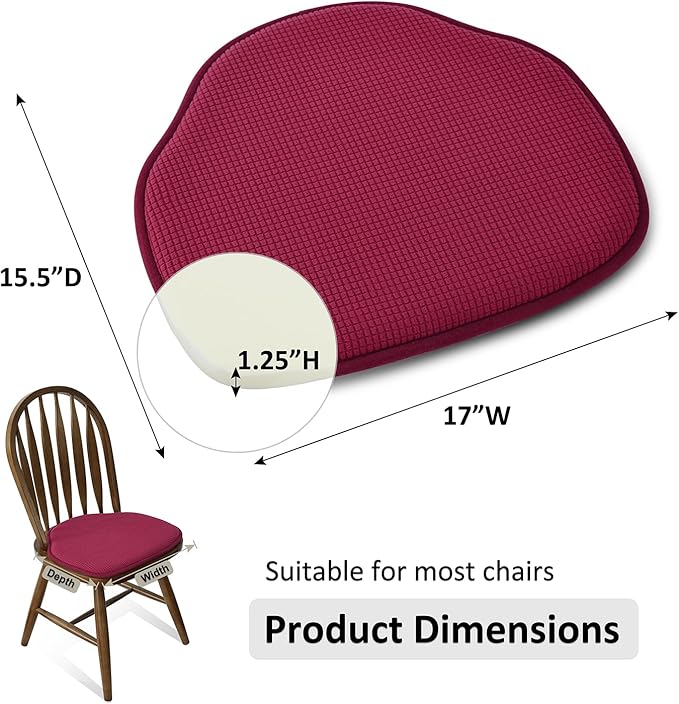 Shinnwa Windsor Chair Cushions Set of 4, Farmhouse Chair Pads for Dining Room, Non Slip Kitchen Seat Cushions, 4 Pack, 17 x 15.5 inches, Burgundy