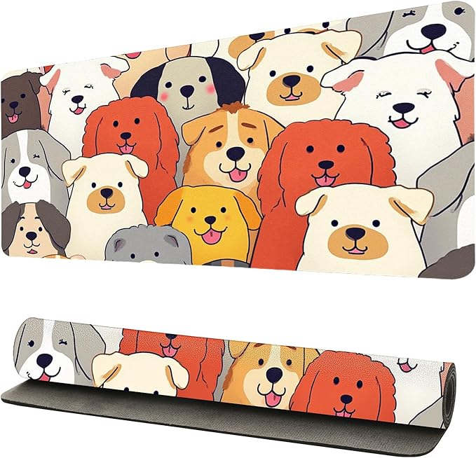 Positively Adorable Dog Desk Mat - （31.5 * 15.75in） Desk Pad, Large Non-Slip PU Leather Pad for Aesthetic Home Office & Gaming,A Gift for Dog Lovers