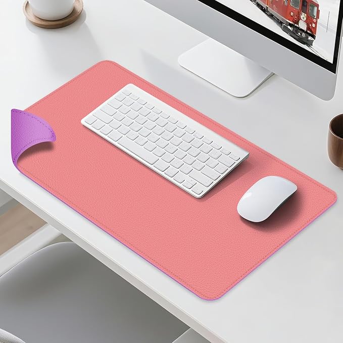 Dual Sided Leather Desk Mat - Waterproof Desk Pad - Ideal for Large Mouse Pad and Desk Mats on Top of Desks (Pink, 33"*13")