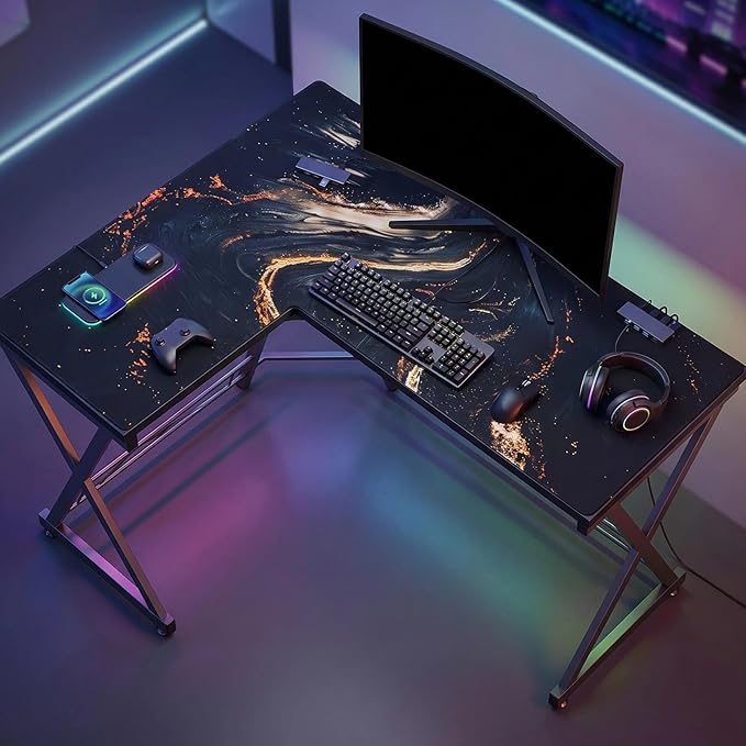 Relaxweex L Shaped Desk Mat for 90° Corner Desks, 53.1" x 39.4" Large Black Waterproof Mouse Pad with 18.9" Wide Arms, Non-Slip Rubber Desk Protector for Office, Computer and Gaming
