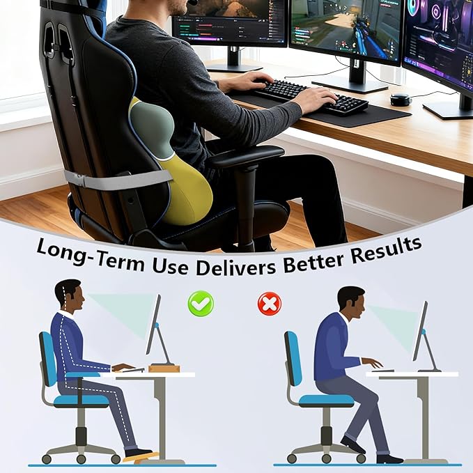 Lumbar Support Pillow for Chair, Ergonomic Back Cushion for Office, Home & Car Seat - Memory Foam Adjustable Backrest with Breathable Mesh Cover, Relieves Lower Back Pain (Yellow)