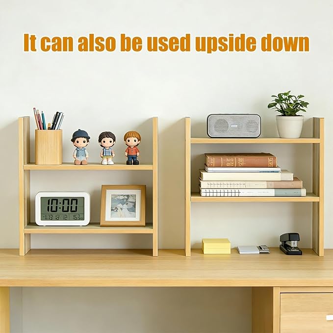 Small Desk Organizer Wood Shelf - 2 Tier Desk Hutch Dorm, Small Bookshelf, Desktop Organization for Office, Kitchen, Counter, Table Top Storage