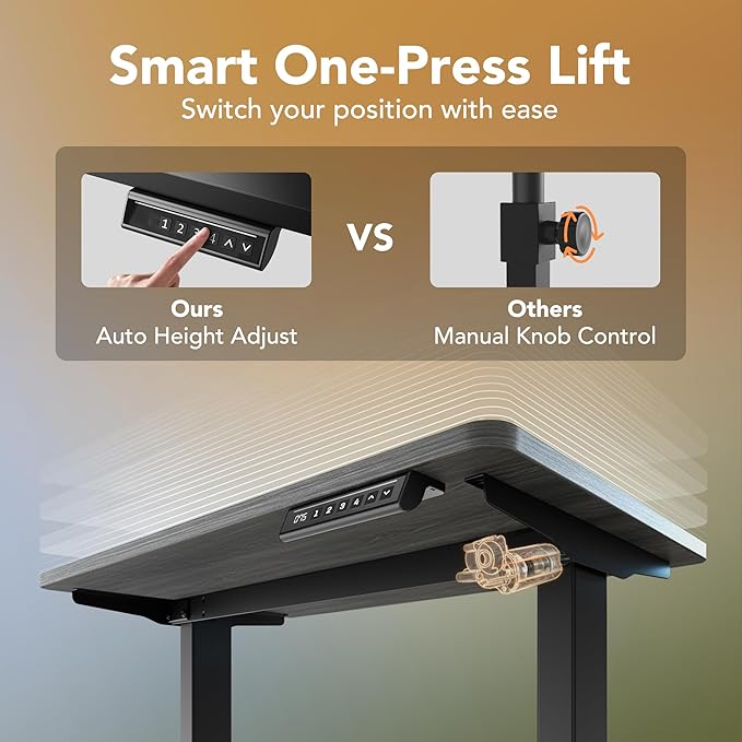 HUANUO 43 x 24 inch Electric Standing Desk Adjustable Height, 4 Memory Height Settings, Sit Stand Up Desk for Home Office & Computer Workstation, Grey