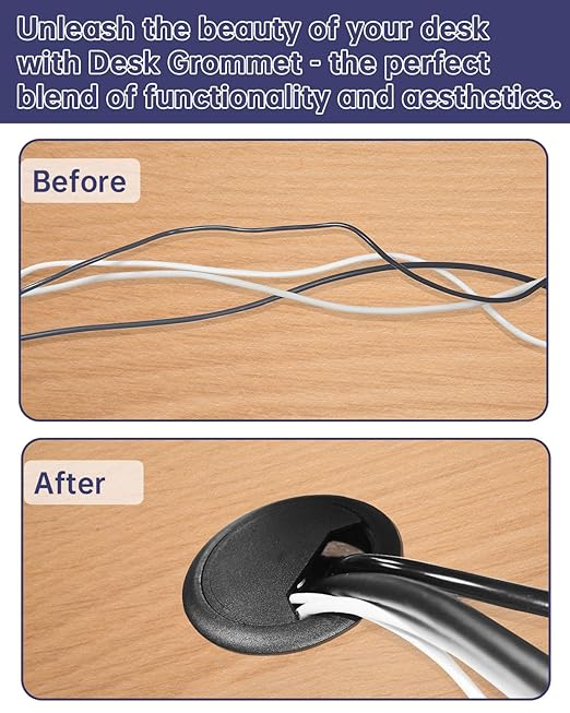 Desk Grommet 3-1/8 inch (80mm) - 8 Pack Black Cable Grommet & Desk Hole Cover with Hole Saw for Cables, Cord Management for Office, TV, and Home Table