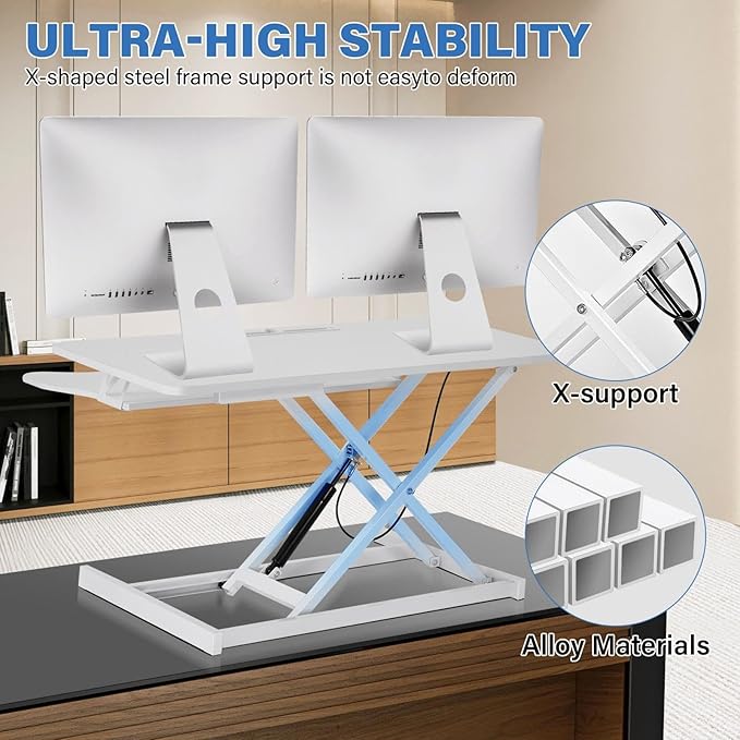 37" Height Adjustable Standing Desk Converter, Two Monitor Stable Stand up Desk Converter, 5.9"-18.8" Height Adjustable Laptop Workstation with Keyboard Tray, Desktop Riser for Home and Company