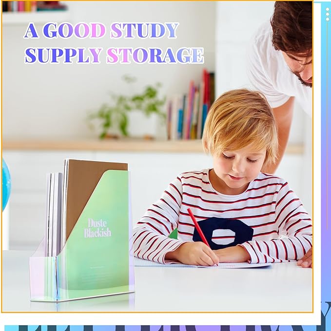 Engrowtic 2 Pcs Iridescent Vertical Magazine File Holder Acrylic Magazine Holder Storage Organizer Plastic Clear Acrylic Rack for Office Classroom Home Document Paper Book Collection