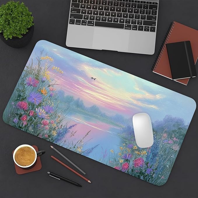 Desk Mat Large Mouse Pad, Non-Slip PU Leather Gaming Mousepad Keyboard Mouse Mats Desk Pads 27.5"x13.8" for Work Office Decor Gifts Watercolor Purple