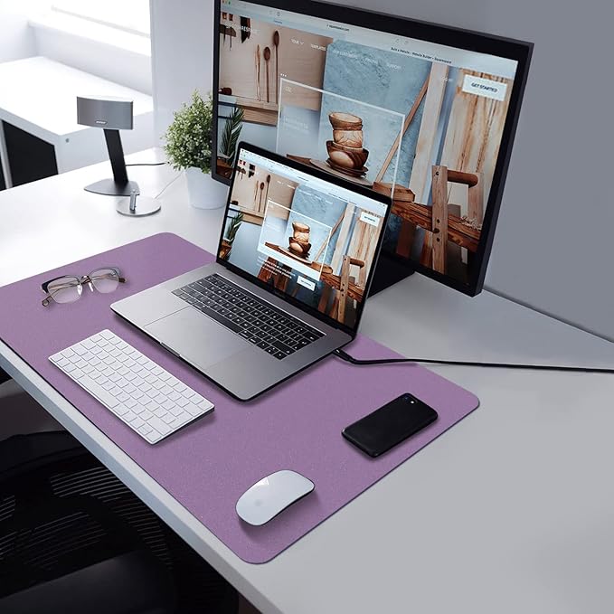 TOWWI PU Leather Desk Pad with Suede Base, Multi-Color Non-Slip Mouse Pad, 24” x 14” Waterproof Desk Writing Mat, Large Desk Blotter Protector (Voilet)