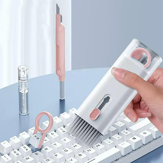 7 in 1 Laptop Cleaning Kit Keyboard Cleaner,Computer Tech Cleaning Brush,Earbuds Camera PC Monitor Screen Cleaner Computer Clean Tools Kit Corner Gap Duster Keycap Puller(Pink)
