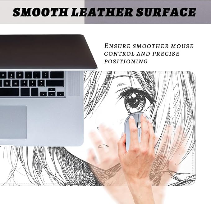 Anime Girl Gaming Mouse Pad Minimal Monochrome Sketch Large Gaming Mouse Mat with Stitched Edges,Non-Slip Waterproof Rubber Base Mous Mat Office Computer Keyboard Laptop 31.5"x11.8"