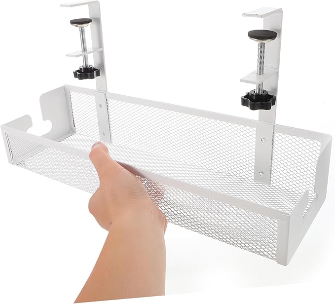 Vaguelly Desk Tray No Drill Cord Organizer for Tidy Spaces for Cables Heavy-Duty Metal Design Easy Installation White