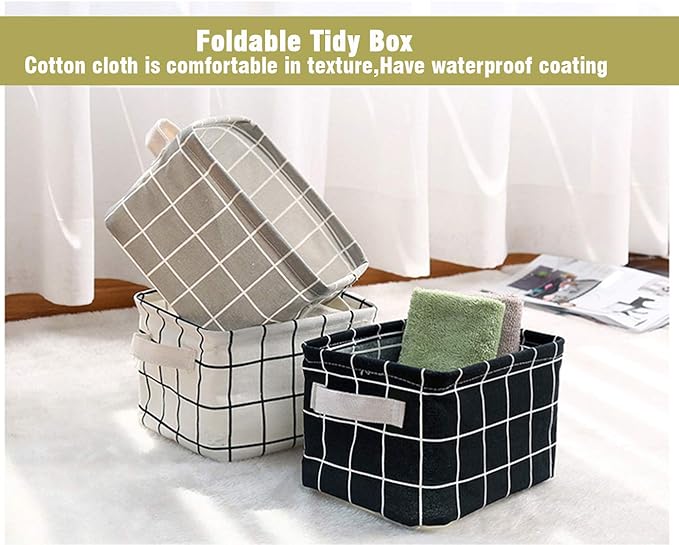 AARAINBOW 3 Packs Storage Basket Bins Canvas Mini Storage Cubes Storage Basket for Makeup, Toys Liners, Books Storage Baskets with Handles for Shelves & Desks(3 Gray)