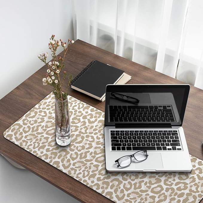 Gaming Mouse Pad with Non-Slip Base, Cute Mouse Mat with Stitched Edges for Keyboard and Mouse, Large Anime Mousepad for Computer, 31.5 x 11.8 inches (Leopard Print)