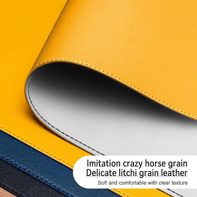 Dual Sided Leather Desk Mat - Waterproof Desk Pad - Ideal for Large Mouse Pad and Desk Mats on Top of Desks (Yellow, 11"*8")