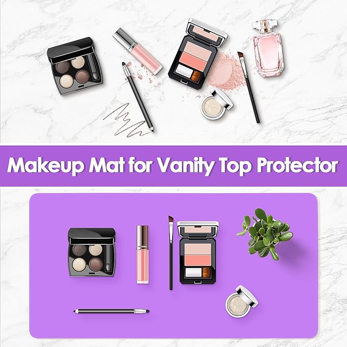 Makeup Mat for Vanity to Protect Desk Top 31.5 x 15.7 in, Dual-Sided Makeup Mat, Easy to Clean Desk Pad - Waterproof and Oilproof Vanity Accessories (Purple and Pink)