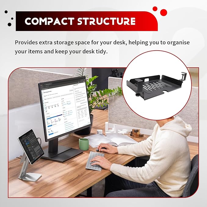 Metal Storage Tray No Drill Under Desk Laptop Mount with Cable Management Multipurpose Household Hanging Organizer
