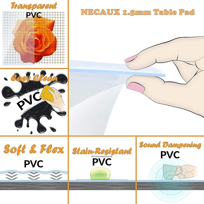 NECAUX Custom 40 x 103 Inch Clear Table Cover Protector, 1.5mm Thick Wood Grain Transparent Table Pad Non-Slip Tablecloth Plastic Protective Pad for Dining Room Table Conference Table Meeting Table