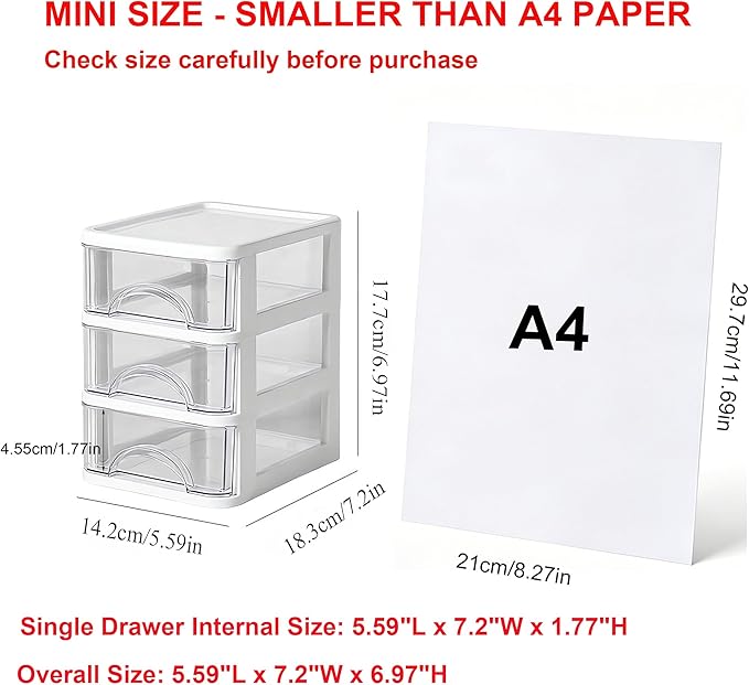 Plastic Desktop Drawer Organizer, Small Clear 3-Tier Storage Drawers, Mini Desk Organizer for Office Stationery Makeup Vanity Supplies