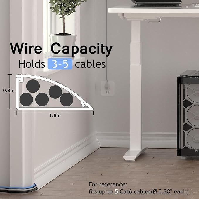ZhiYo 10ft Floor Cord Cover for Corner, Large Cord Hider for 3-5 Cords, Self-adhesives PVC Wire Cover for Baseboard/Floor/Wall Cable Management, White Cable Raceway, 0.8in x 1.8in, 3 x L3.3ft