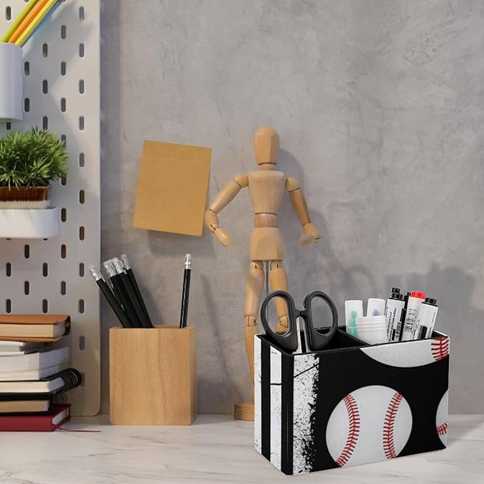 Stylish Pen Holder Desk Accessories Baseball American Flag, Ideal for Pens, Markers, and More