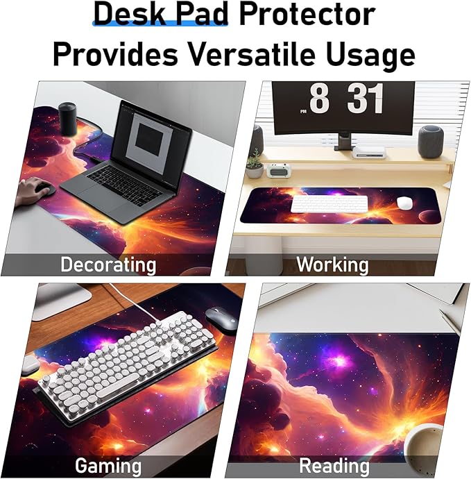 Gaming Mouse Pad, Galaxy Starry Sky Non-Slip Rubber Base with Seam Edge Mouse Pad, Extra Large 31.5x11.8 Inch, Suitable for Home, Office, Gaming