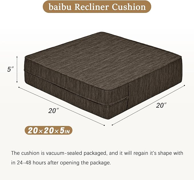 baibu Extra Large Dual-Layer Gel Memory Foam Recliner Cushions for Elderly, 20x20x5 Inch Thick Non-Slip Recliner Seat Cushion Suitable for Couch for Easy to Stand Up & Reduce Hip Pain, Dark Brown