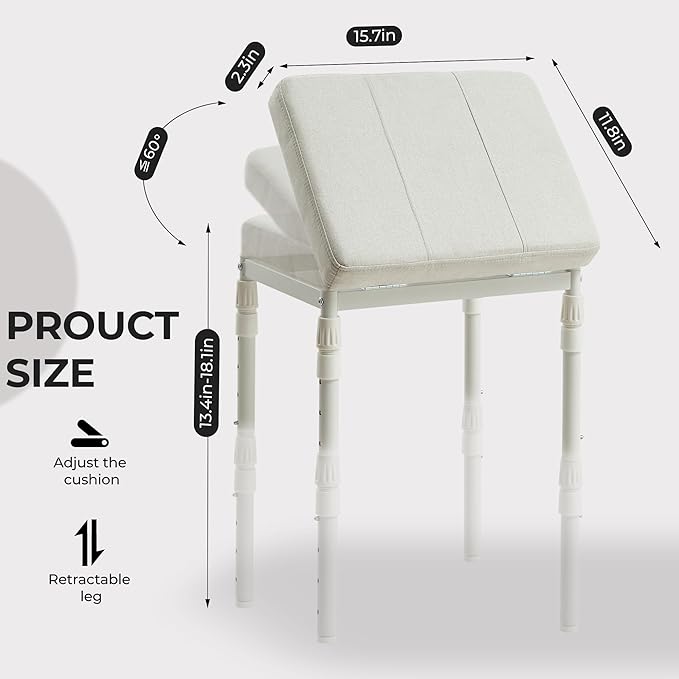 TIOPGHAD Adjustable Ottoman Pouf, 4 Height Position & 60 Degree Tilt Angle Adjustment Ottomans Footrest Foot Stools Pouffe Footstool for Under Desk Living Room Home(Beige)