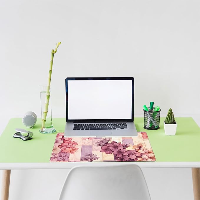 Large Mouse Pad Colorful Marble and Flower Gaming Mousepad Desk Pad Mat for Keyboard and Mouse, Large Non-Slip Rubber Base Mousepad Desk Mat with Stitched Edges for Gaming Office, 31.5 x 15.8 in
