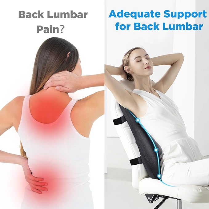 High Back Support Pillow for Office Chair Lumbar Support Pillow, Office Home Essentials- Memory Foam Fully Support Back Cushion for Desk, Gaming Chair, Promotes Posture Pain Relief Adjustable Straps