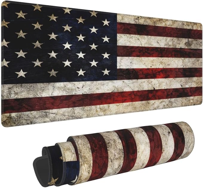 Xl American Flag Large Gaming Mouse Pad, Long Extended Full USA Flag Mouse Mat Desk Pad for Top Keyboard Table, Aesthetic Cute Big Stitched Mousepad Gifts for Women Office Decor(Green, 31.5*11.8 In)