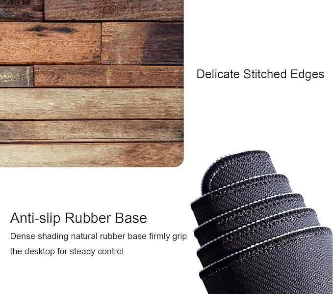 Desk Mat, Old Wood Plank Texture Extended Gaming Mouse Pad Large, 31.5"x11.8" Big Mouse Pad with Non-Slip Base and Stitched Edge, Long Computer Keyboard Mouse Mat for Home Office Work