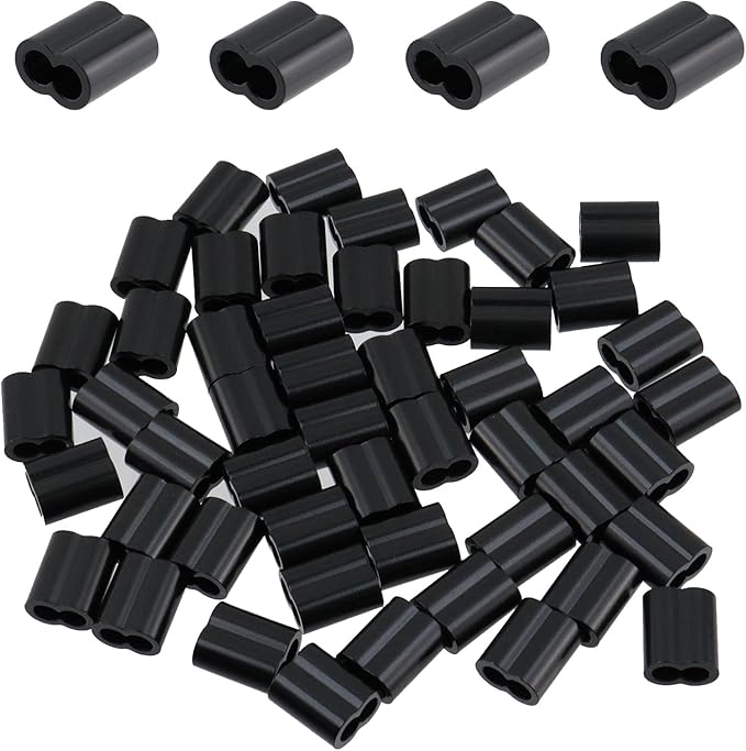 Antrader Aluminum Crimping Loop Sleeve,5/32" Cable Crimps Wire Ferrules for Crimping Wire Rope Cable,50Pcs,Black (M4)