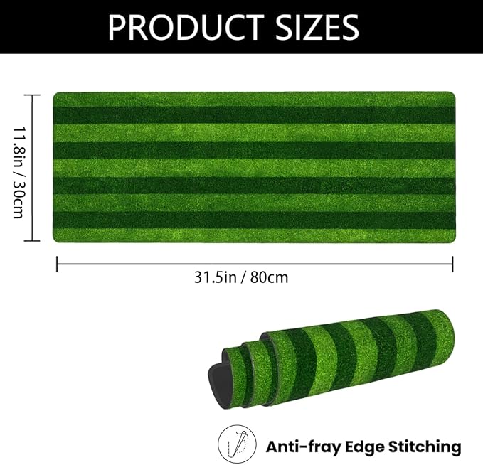 Large Mouse Pad Green Grass Stripes Non-Slip Rubber Long Gaming Desk Mat Big Computer Keyboard Mousepad Waterproof Protector Wristing Pad for Gaming Office Home Decorative 31.5 X 11.8 Inch