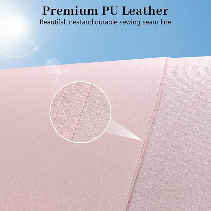 Pink Leather Desk Mat Large Mouse Pad, Waterproof Desk Pad for Keyboard and Mouse, Non-Slip Computer Desk Protector, Smooth Mouse Movement Desk Mat for Home and Office(35.4"×17")