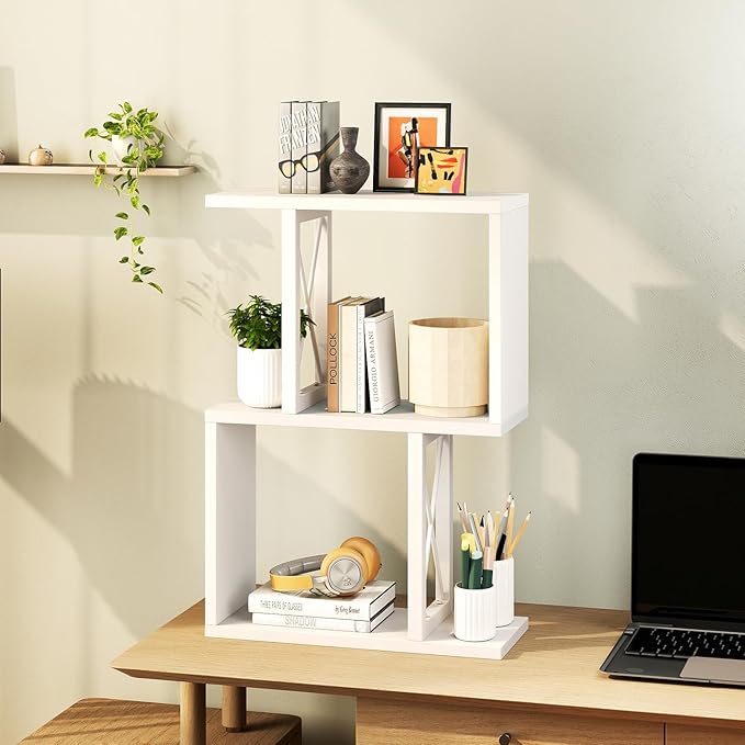 IBUYKE Desktop Bookshelf, 3-Tier Table Bookcase Shelves Storage Organizer Hutch for Office/Dorm, Solid Ability Desk Shelve UTMZ011W