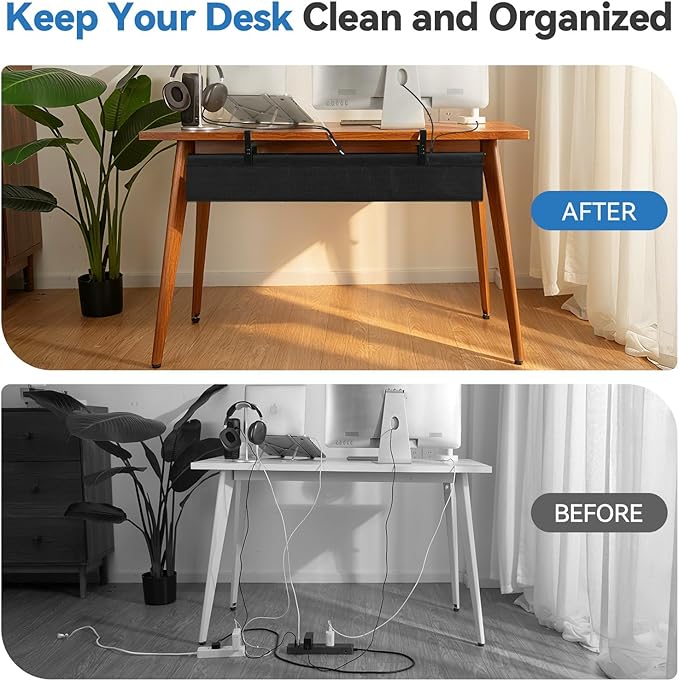 SHUWEI 48" Under Desk Cable Management Tray, Premium Fabric Cable Management for Desk, Clamp/Screw Mount Cable Tray for Office and Home, Off White