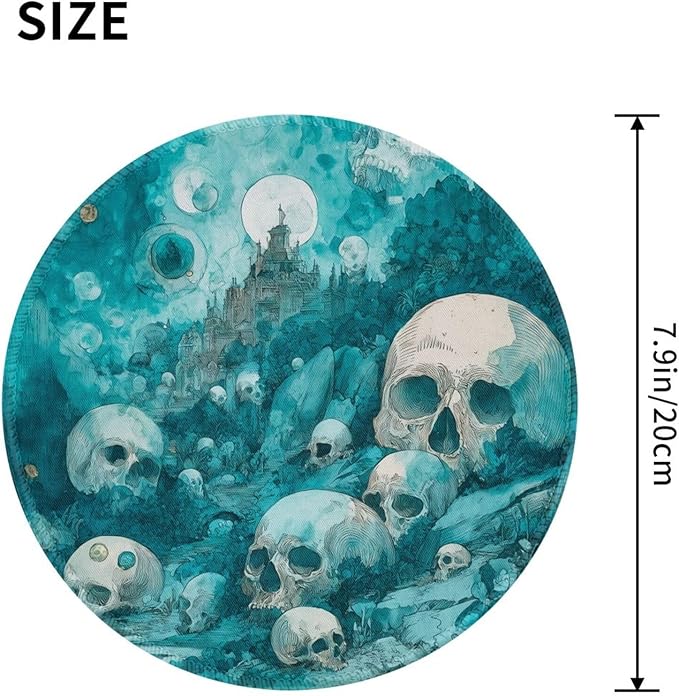 Skull Round Mouse Pad Premium Textured Mouse Mat Washable Mousepads with Extended Stitched Edges Non Slip Rubber Base Small Mousepad 7.9 X 7.9 X 0.12 Inches