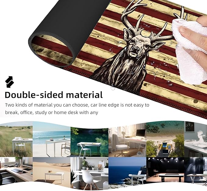 Ergonomic Mouse Pad Set with Wrist Support for Keyboard and Wrist Rest for Mouse, Memory Foam Comfort, Non-Slip Large Desk Mat for Home Office Pain Relief,Camo Deer American Flag Design