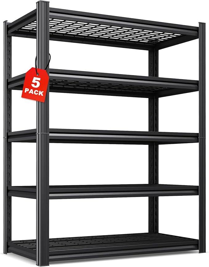Set of 5-71"H Garage Shelving-3000LBS 5 Tier Storage Shelves,Adjustable Heavy Duty Metal Shelving Unit and Storage Large Wire Rack,Utility Steel Shelf For Shop Warehouse Industrial Pantry 71"x35"x16"