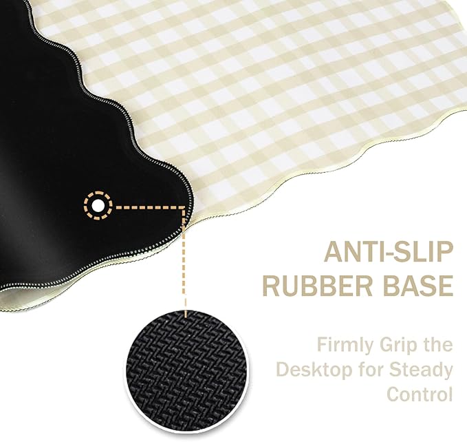 L-SPOUTTO Beige Checkered Mouse Pad,Scalloped Desk Mat XXL Large Geometric Gaming Mousepad,35.4x15.7in Non-Slip Rubber Base Keyboard Pad Waterproof Desktop Mat for Laptop Computer Game Home Office