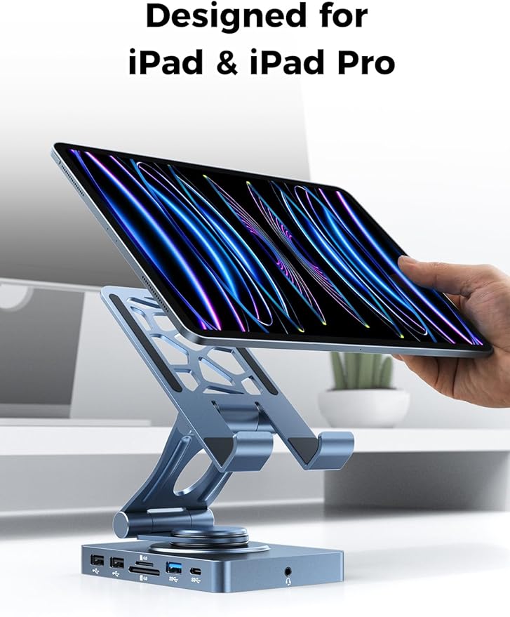 NEWQ iPad Docking Station Stand, 11-in-1 Dock with 4K 120Hz HDMI, 10Gbps Data, SD/TF 4.0, RJ45 Ethernet, Audio, Ventilated Design for iPad, Tablets, Steam Deck, ROG Ally, Legion Go, MSI Claw