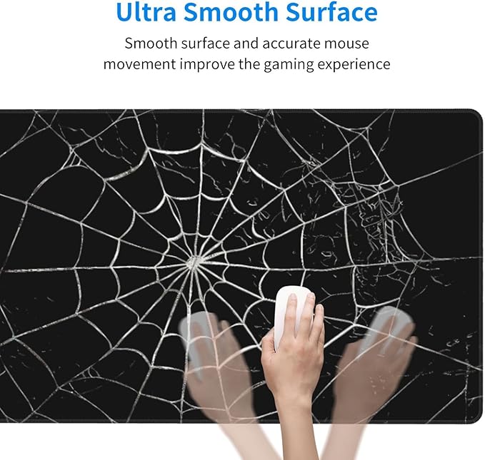 Black Spider Web Large Mouse Pad & Desk Mat Extended Mousepad with Stitched Edges Non-Slip Rubber Base Laptop Computer Keyboard Pad for Gaming, Office & Home Decor, XXL - 29.5" X 15.8"