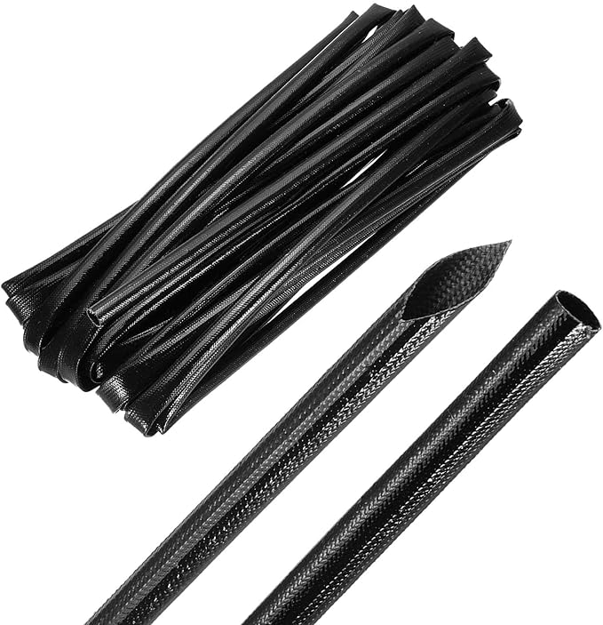 MECCANIXITY 30ft Braided Cable Sleeve, 5/16" ID 200C Heat Resistant 1500V Fiberglass Wire Insulation Cord Protector Organizer Wires Management for Motor Engine Fuel Line, Black