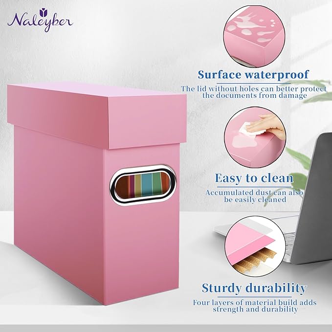 File Organizer Box with Lid & Handle, Heavy Duty Hanging File Folder Storage Boxes for Letter Size, Portable Filing Organizer for Office, Home, Classroom, Pink 4 Pack